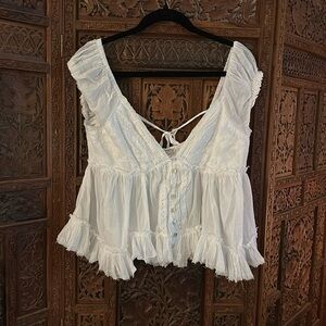 Kimchi Blue Izzy Lace Trim Button-Front Babydoll Blouse
